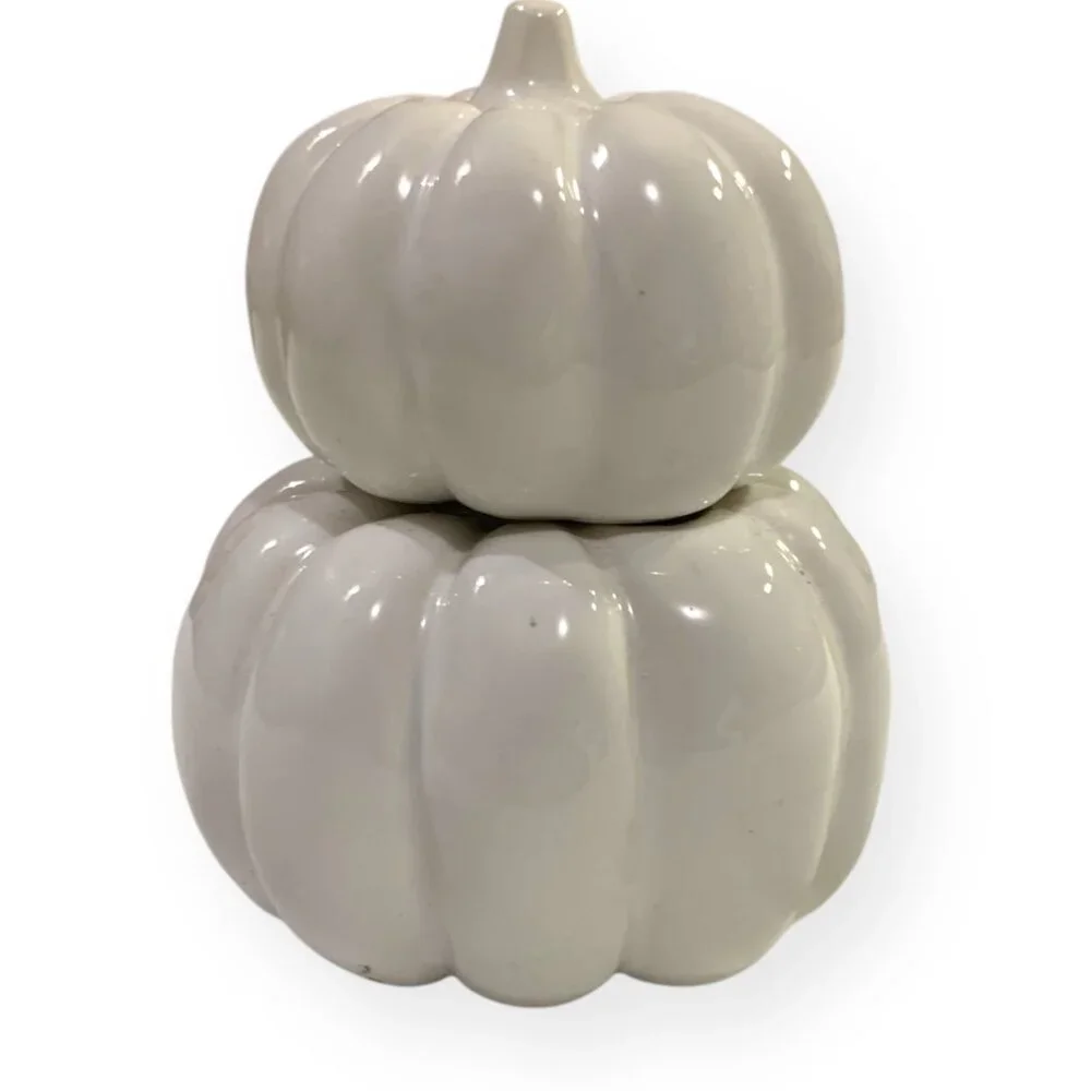 NWOT Ceramic Pumpkin Stackable Salt & Pepper Shaker Classy‎ White Party Pumpkin